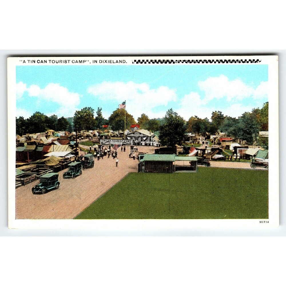 Vintage Linen Postcard Tin Can Tourist Camp Dixieland Florida 1930s